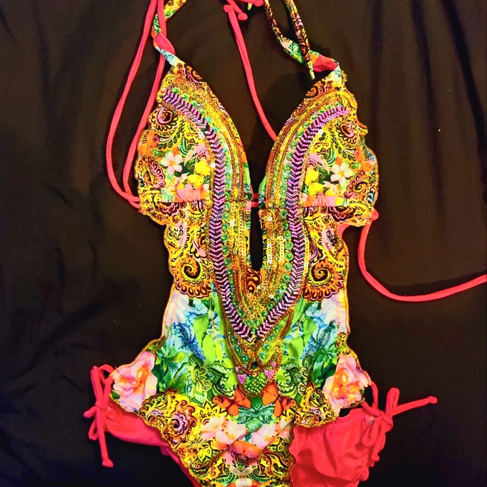 Beaded Low Cut Full Swim Suit